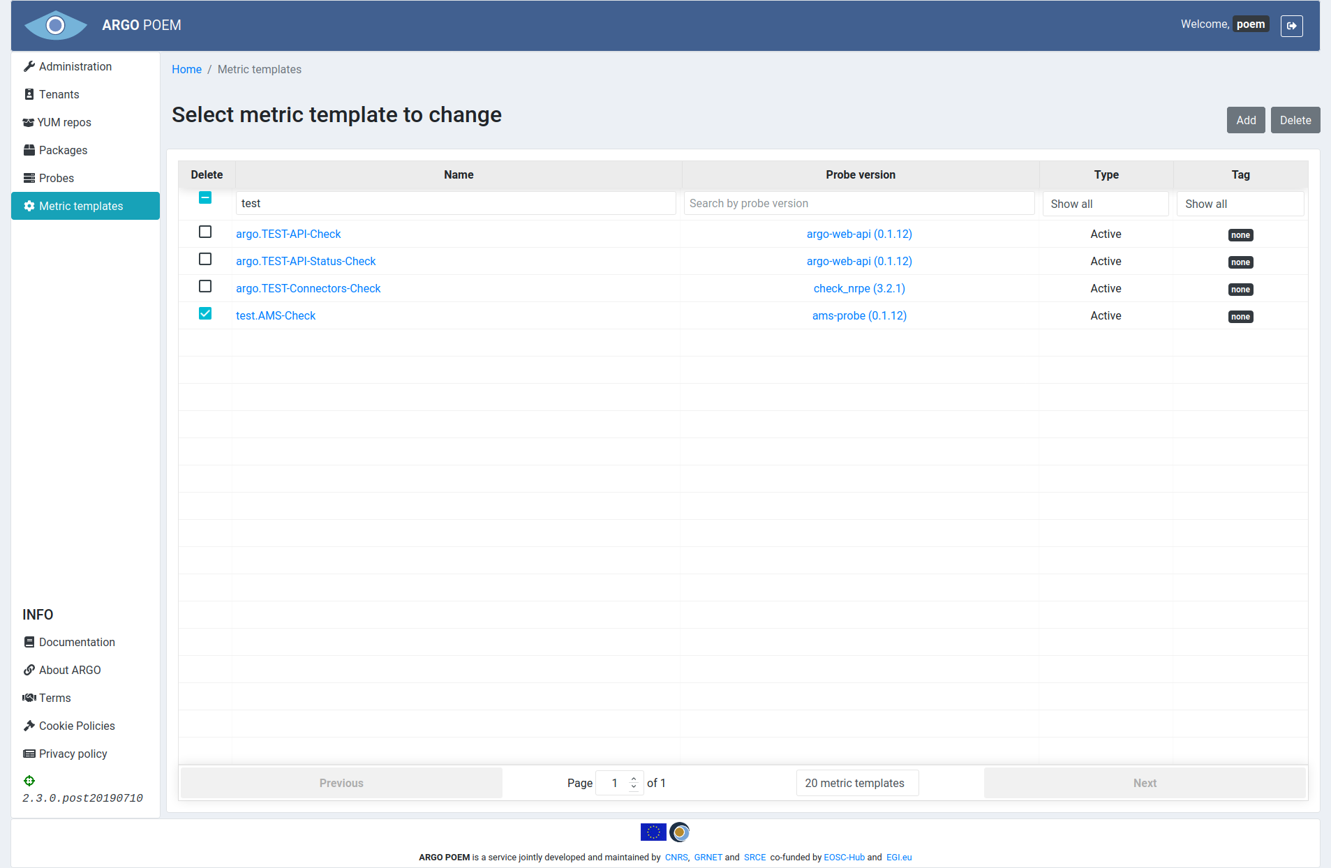 SuperAdmin metric template bulk delete
